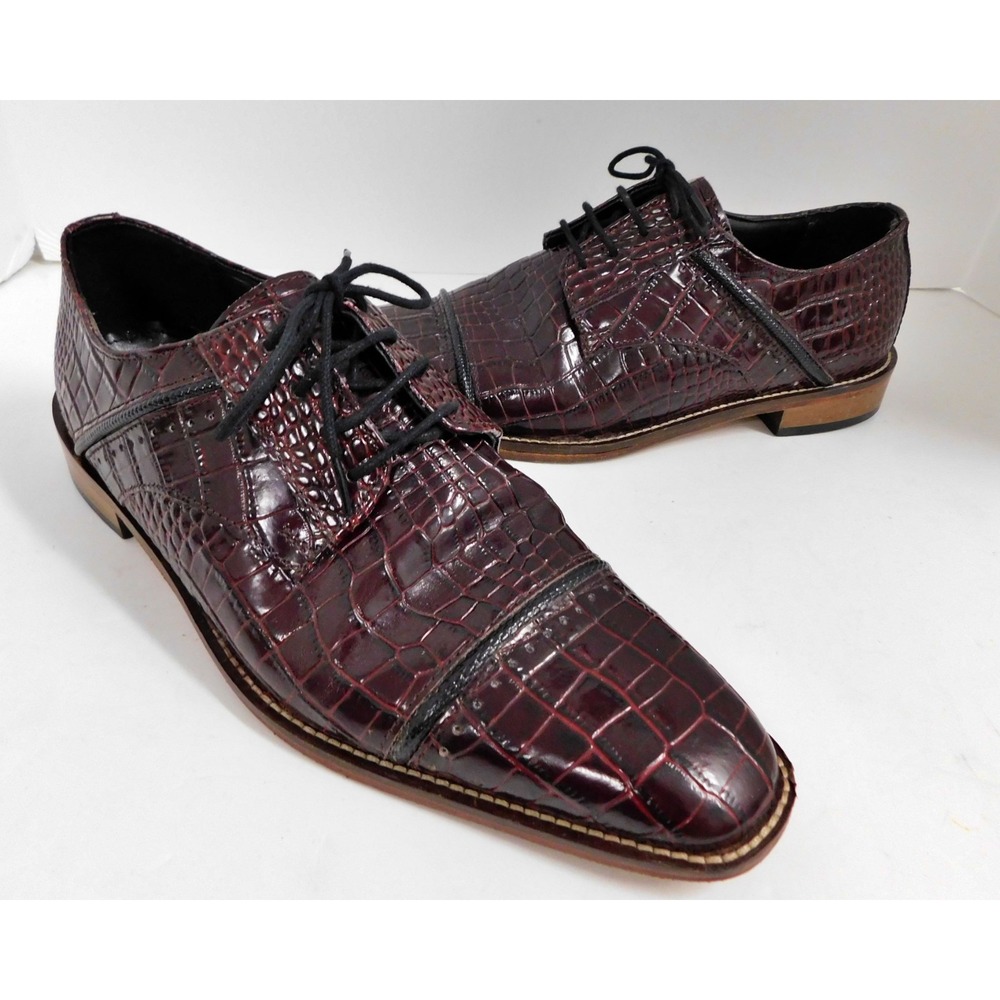 Stacy Adams Raimondo 25115-641  Cordovan Leather Cap Toe Croc Print Shoes sz 8.5